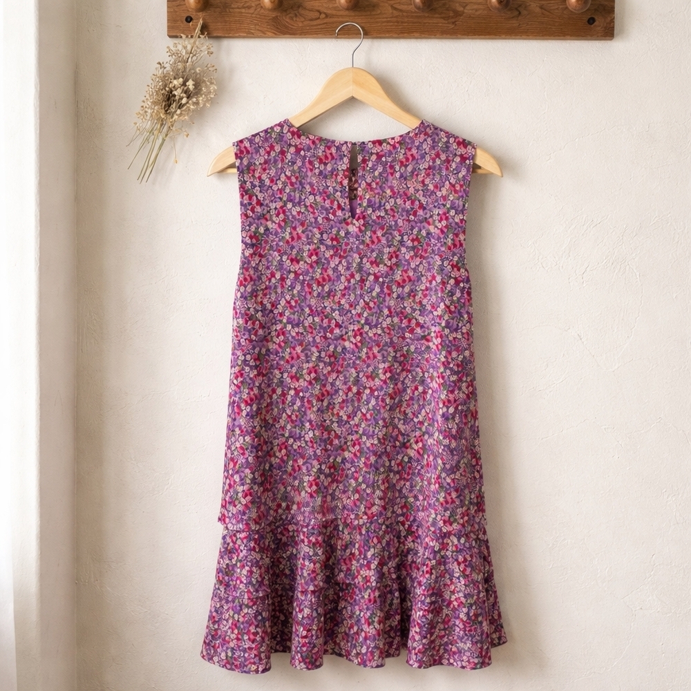 Lauren Ralph Lauren Floral Ruffle-Hem Mini Dress in Purple Mix Size 12 - Picture 4 of 9